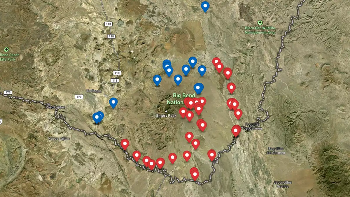 Map of Roadside Campsites at Big Bend National Park - Boondocker's Bible