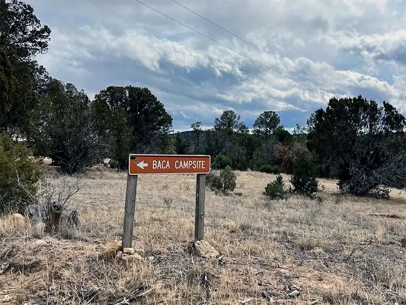 photo of the entrance sign to Baca Campground, Lincoln, NM