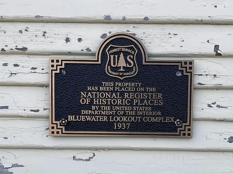 photo of the plaque at Bluewater Lookout Tower in Lincoln National Forest, New Mexico