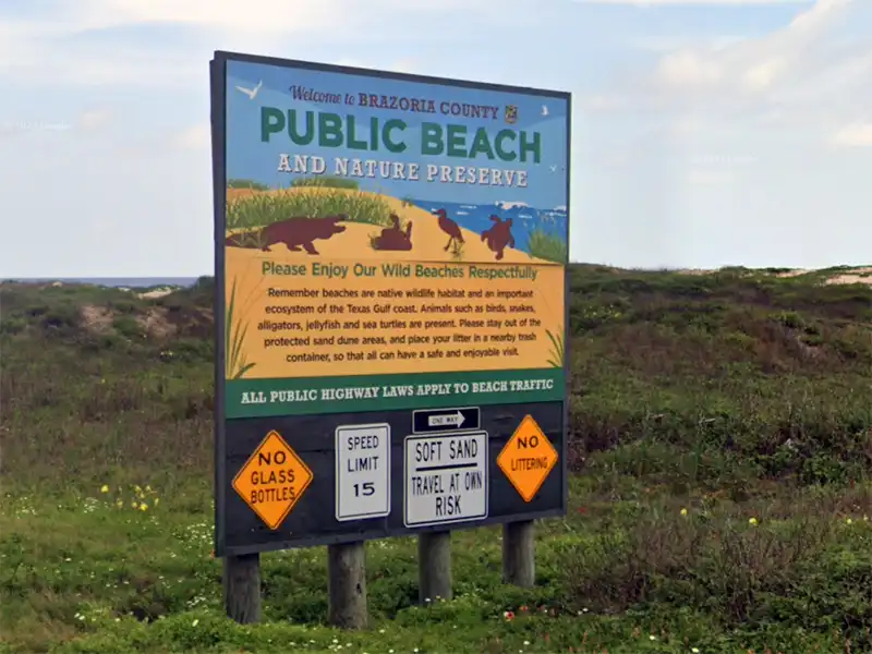 Photo of the sign at brazoria county beach access number 1