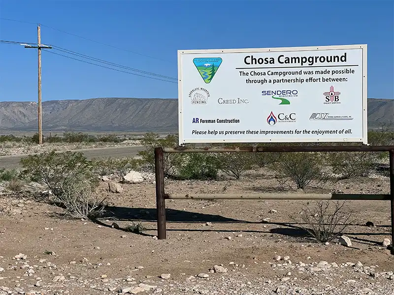 Photo of the sign at Chosa Campground, Carlsbad, New Mexico