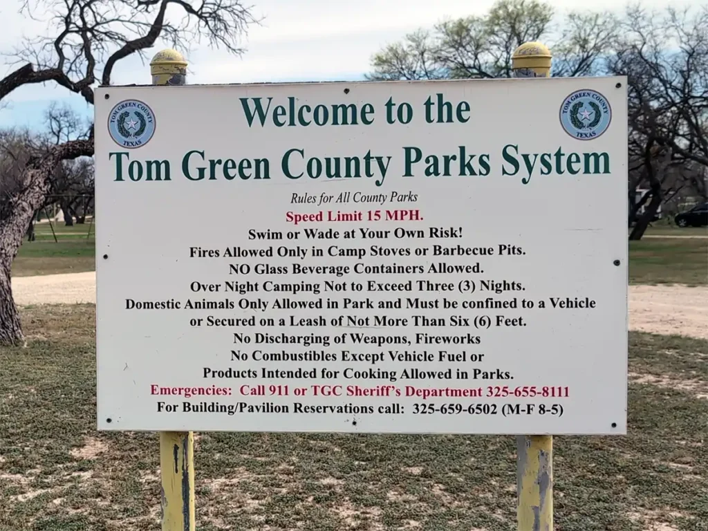 Photo of a sign at foster park, tom green county, texas
