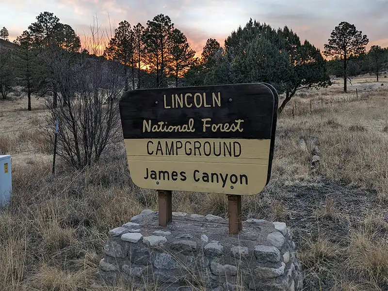 photo of the welcome sign at james canyon campground in Mayhill, New Mexico