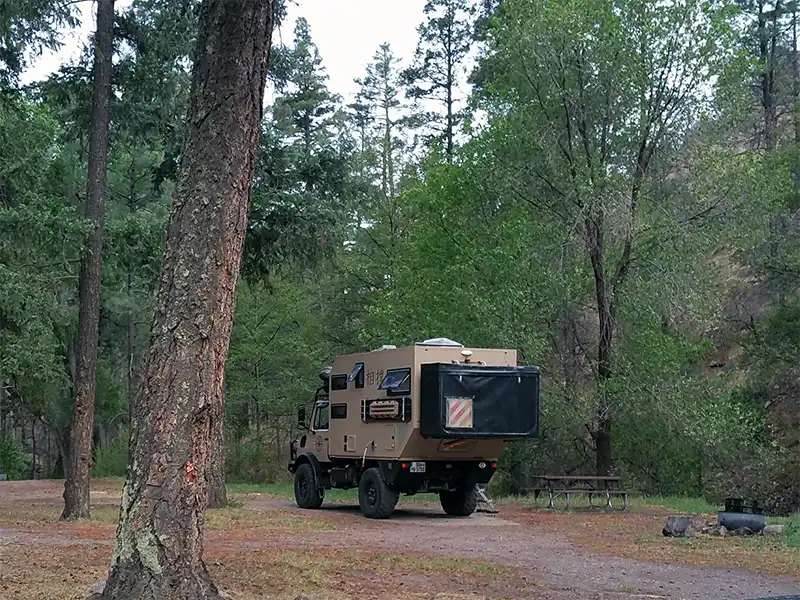 A camper at Railroad Canyon Campground, Kingston, NM