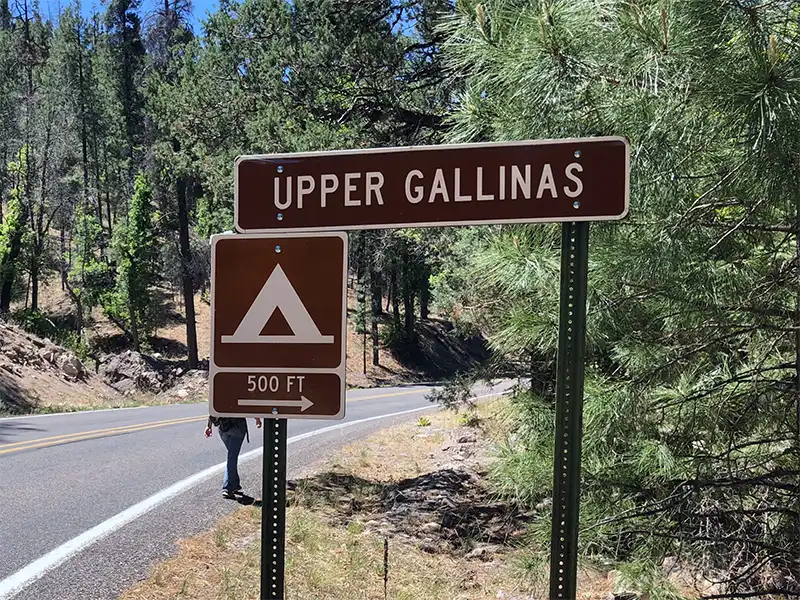 Welcome sign for Gallinas Campground Upper, Mimbres, NM